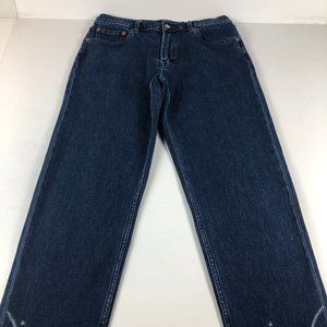 Lucky Brand Jeans Women's 28 Relaxed Taper Cropped Blue Stretch Frayed Hem Denim